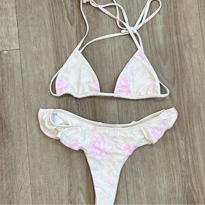 Frankie's Bikinis Pink and Cream Triangle Bikini
